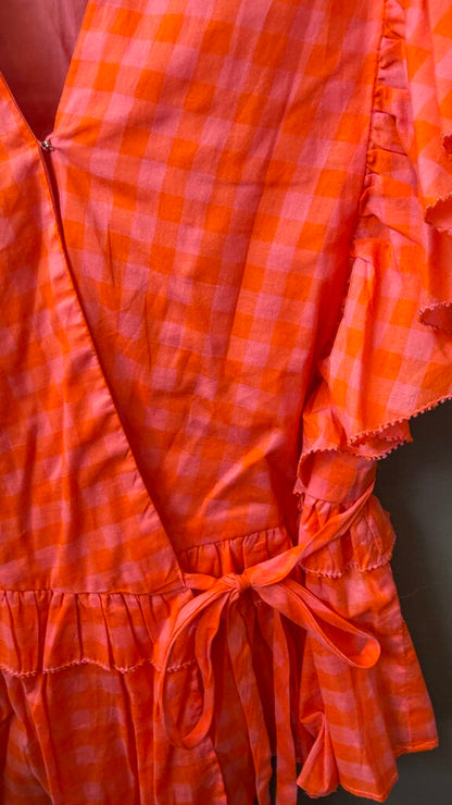 Ruffle Wrap Gingham Blouse