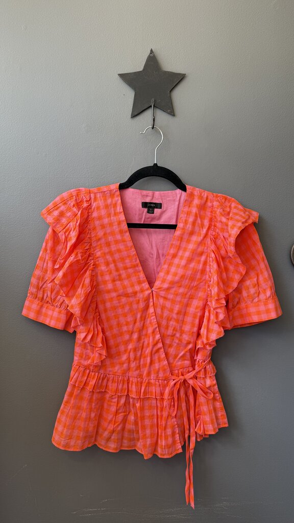 Ruffle Wrap Gingham Blouse