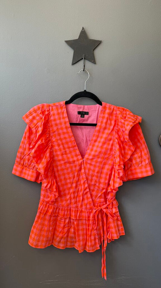 Ruffle Wrap Gingham Blouse