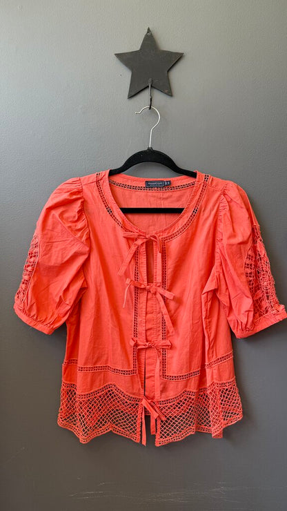 Bow Front Lace Inlay Blouse