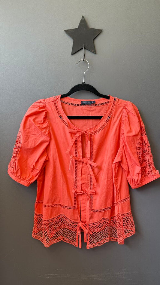 Bow Front Lace Inlay Blouse