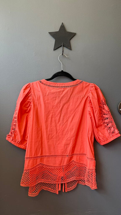 Bow Front Lace Inlay Blouse