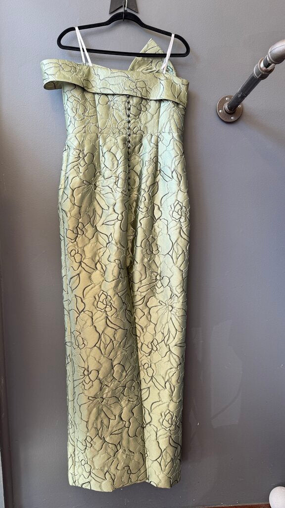 Strapless Flower Embossed Column Gown Maxi Dress