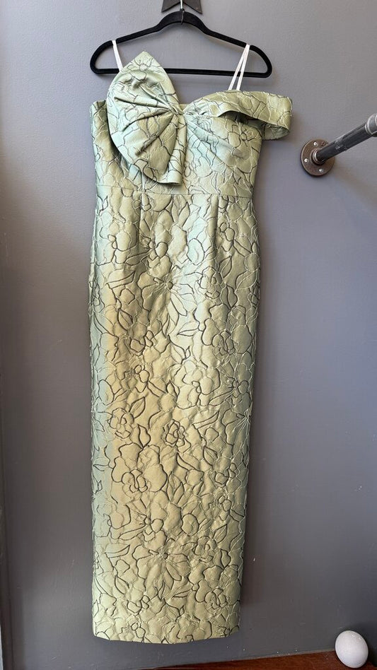 Strapless Flower Embossed Column Gown Maxi Dress