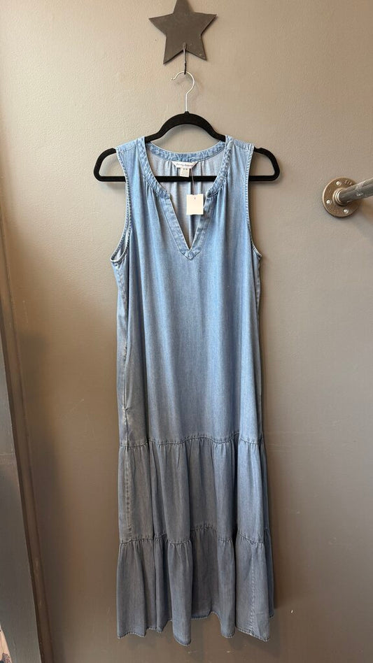 Chambray Tiered Midi Dress