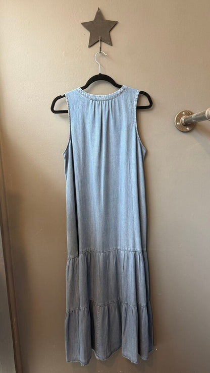 Chambray Tiered Midi Dress
