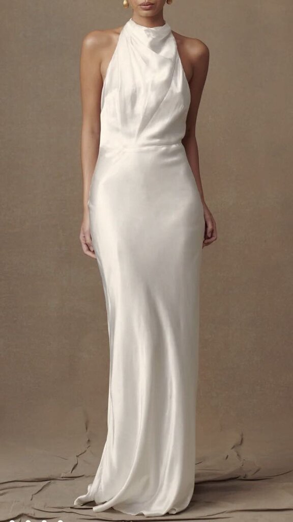 Satin Cowlback Halter Maxi Gown Dress