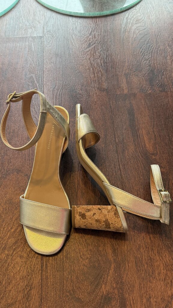 Gold Cork Block Heel Sandals