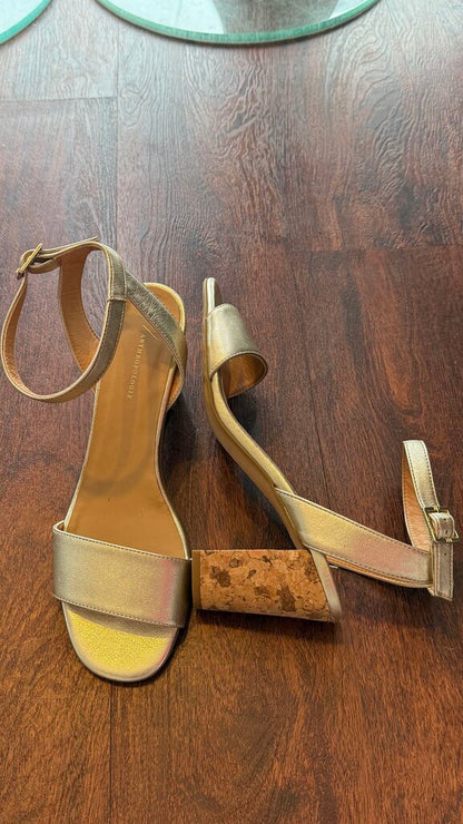 Gold Cork Block Heel Sandals