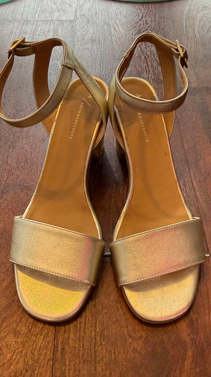 Gold Cork Block Heel Sandals