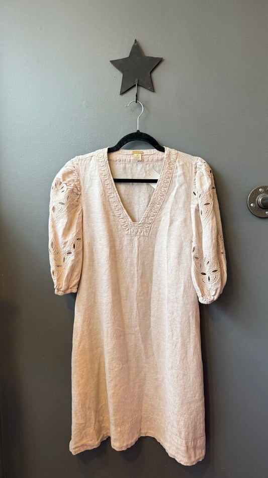 Linen Puff Sleeve Shift Dress