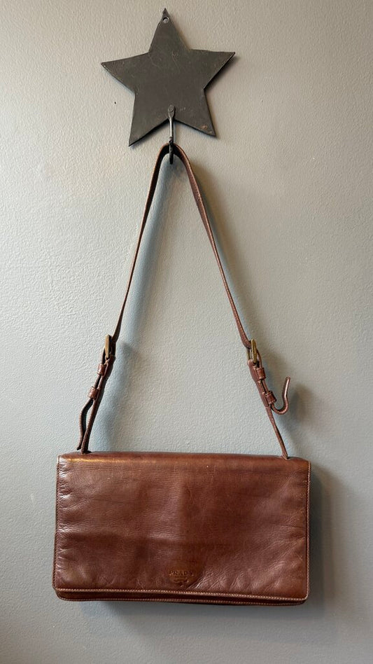 Vintage Leather Accordion Shoulder Bag