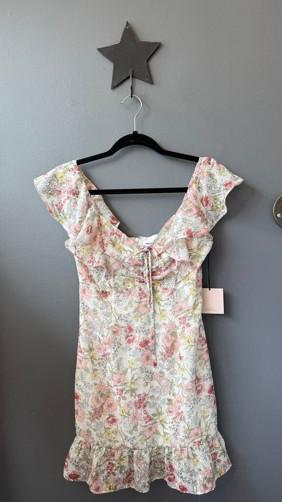 Floral Ruffle Shoulder Mini Dress
