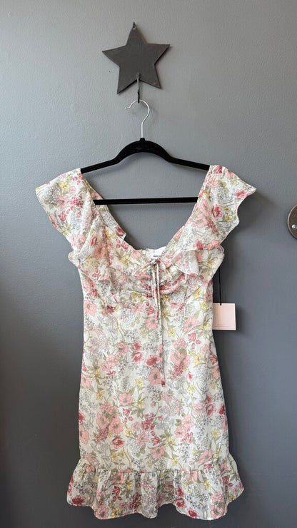 Floral Ruffle Shoulder Mini Dress