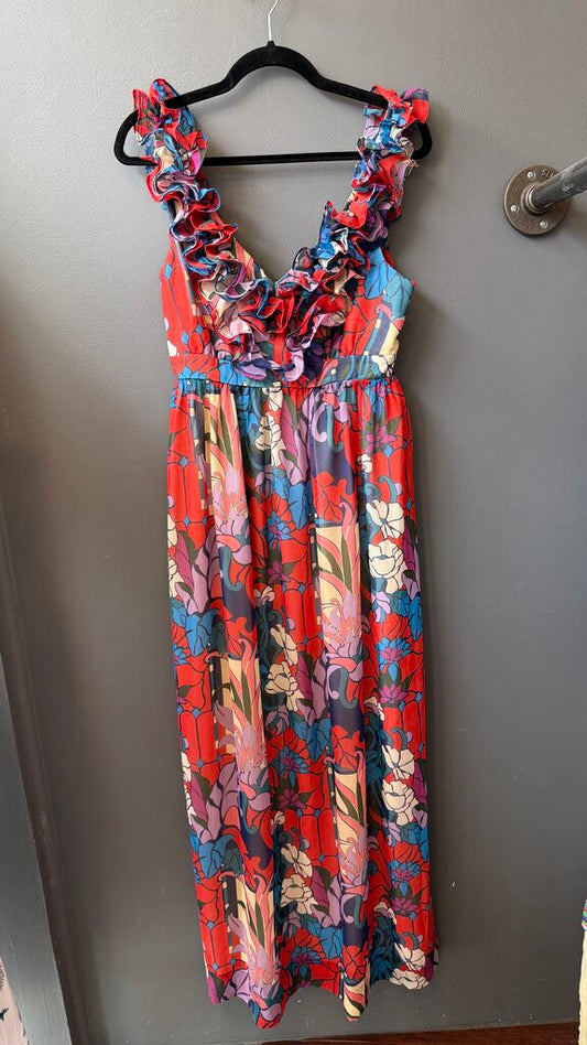 Chiffon Ruffle Maxi Gown Dress
