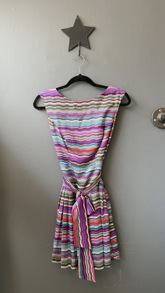 Silk Stripe Block Print Fit Flare Dress