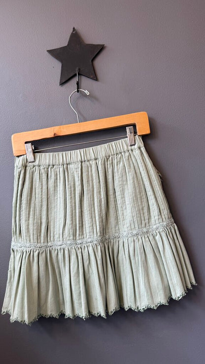 Ruffle Embroidered Mini Skirt