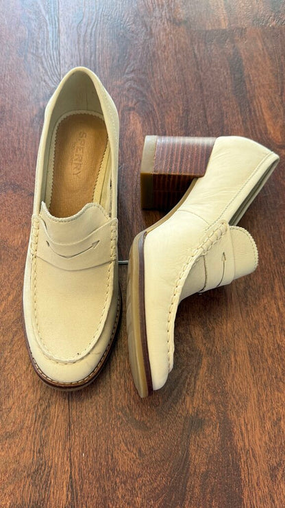 Leather Stack Heel Loafers