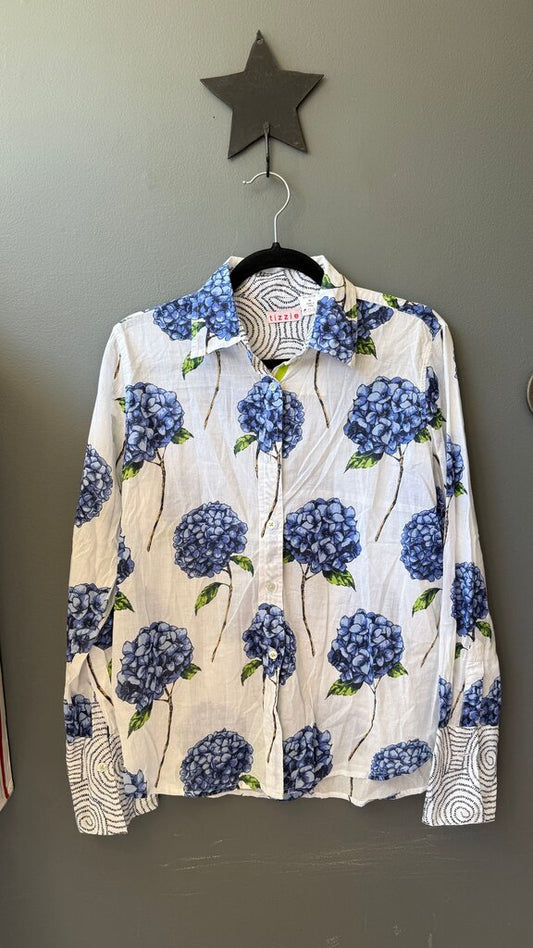 Hydrangea Print Button Up Shirt