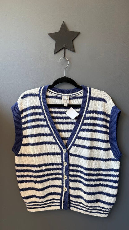 Stripe Short Sleeve Cardigan Sweater