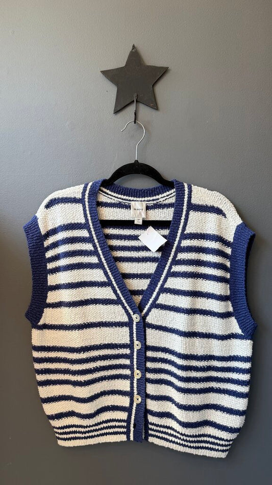 Stripe Short Sleeve Cardigan Sweater