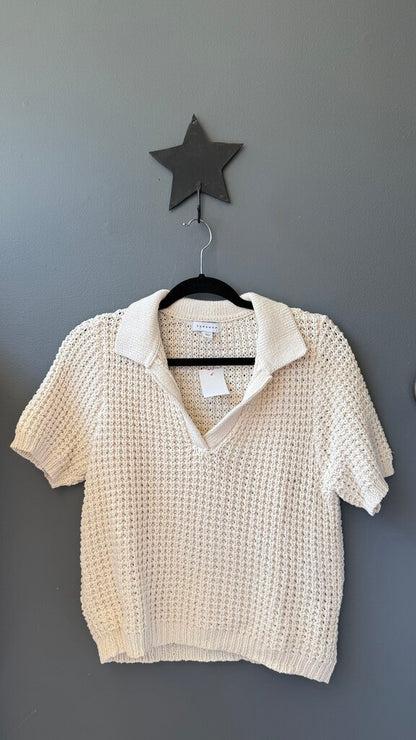 Open Knit Polo Top