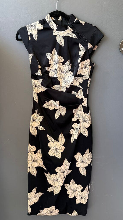 Hibiscus Satin Midi Sheath Dress