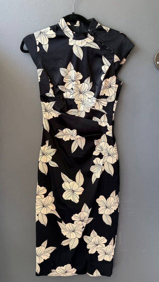 Hibiscus Satin Midi Sheath Dress