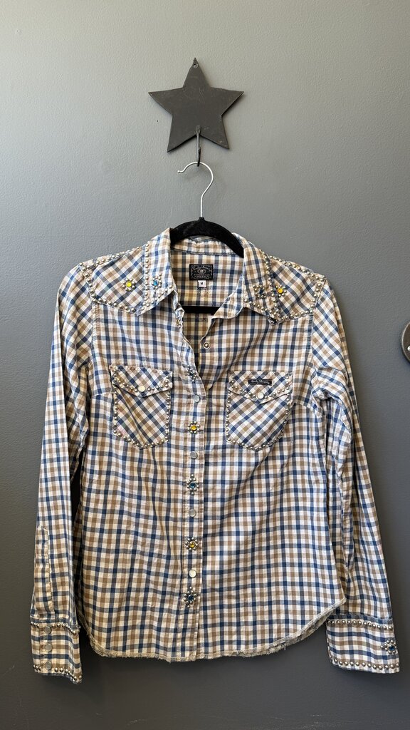 Stud Gem Plaid Button Up Shirt