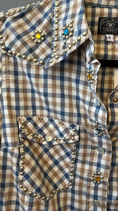 Stud Gem Plaid Button Up Shirt
