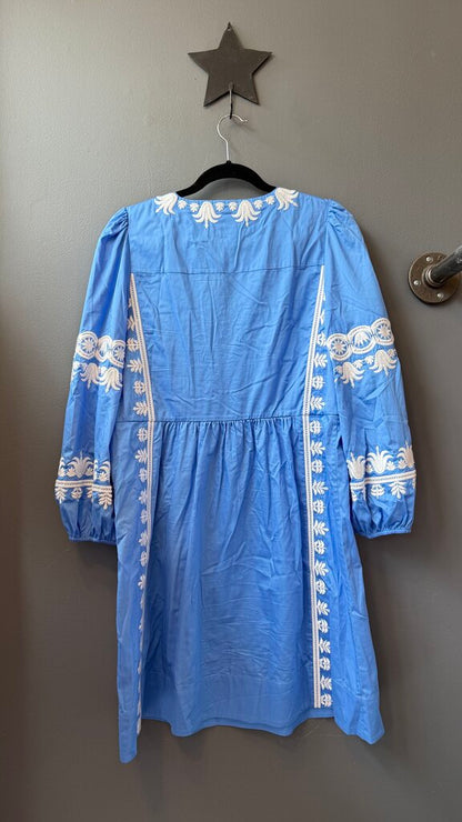 Embroidered Puff Shoulder Dress