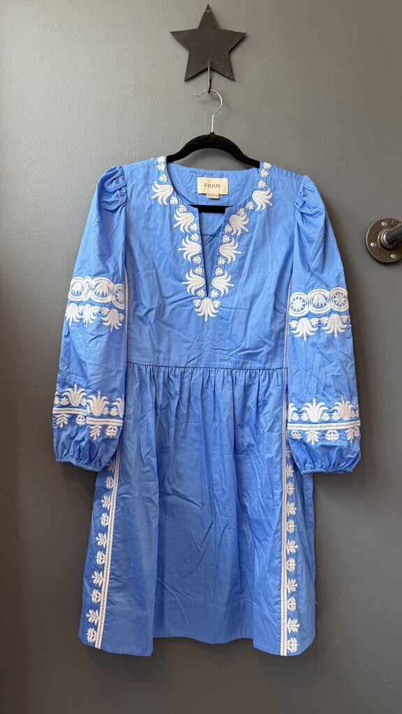 Embroidered Puff Shoulder Dress