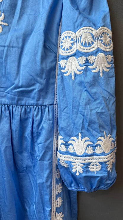 Embroidered Puff Shoulder Dress