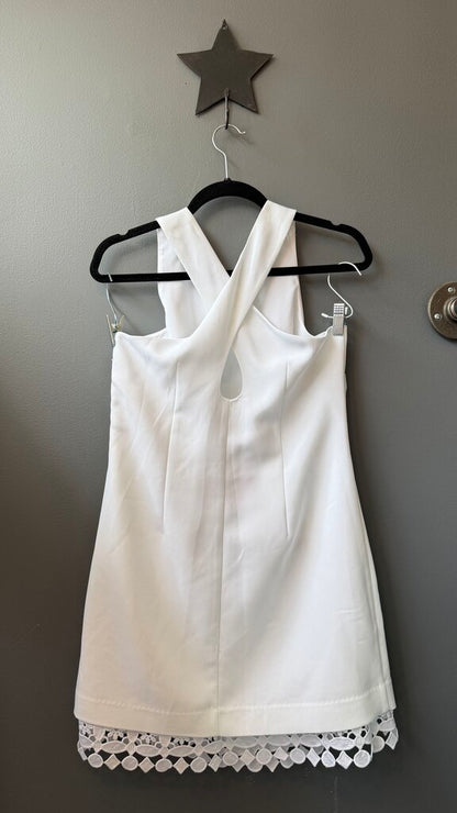 Cross Back Lace Hem Shift Dress