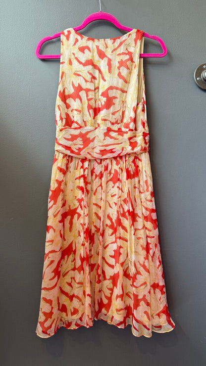 Silk Chiffon Coral Print Dress