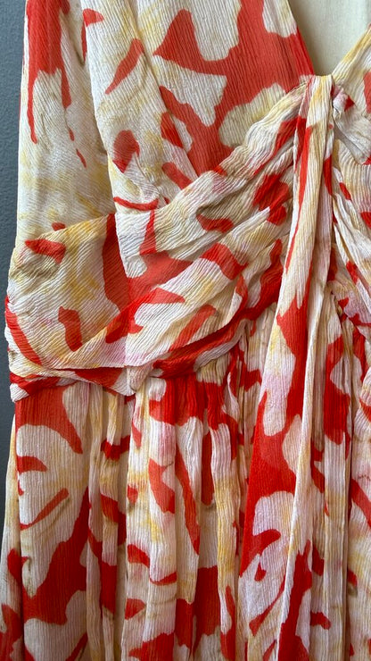 Silk Chiffon Coral Print Dress