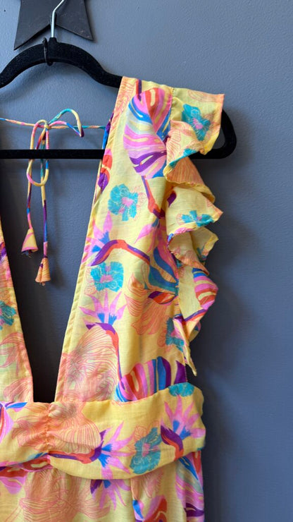 Deep Vneck Tropical Maxi Dress