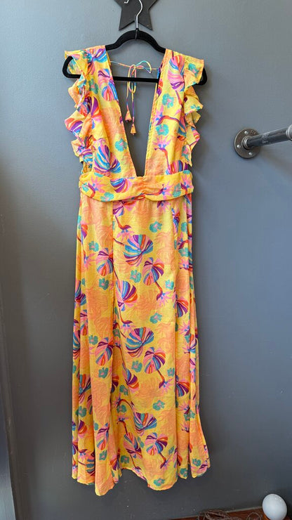 Deep Vneck Tropical Maxi Dress