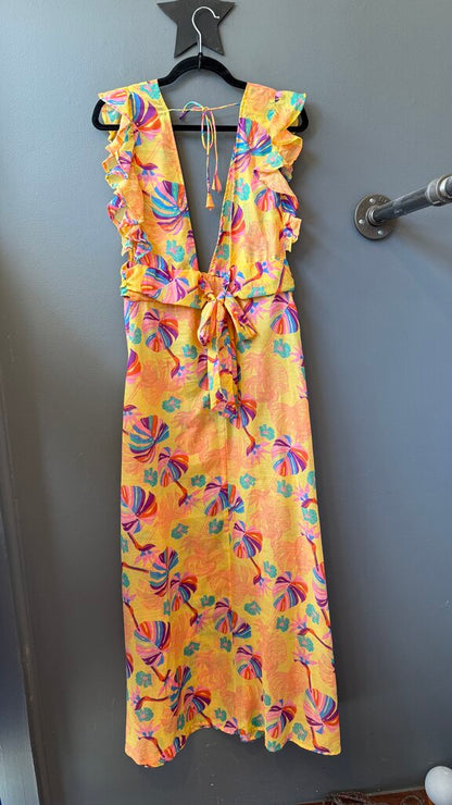 Deep Vneck Tropical Maxi Dress