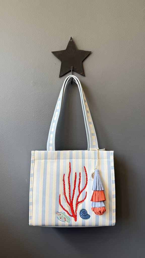 Stripe Embroidered Mini Tote Bag