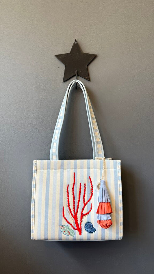 Stripe Embroidered Mini Tote Bag