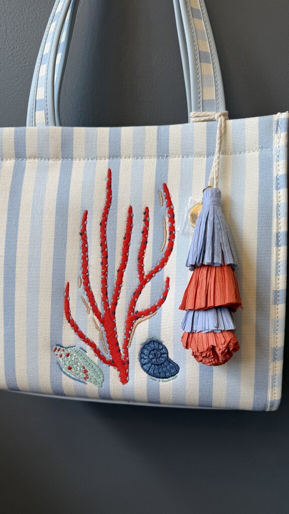 Stripe Embroidered Mini Tote Bag