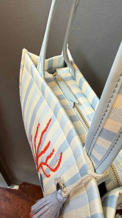 Stripe Embroidered Mini Tote Bag