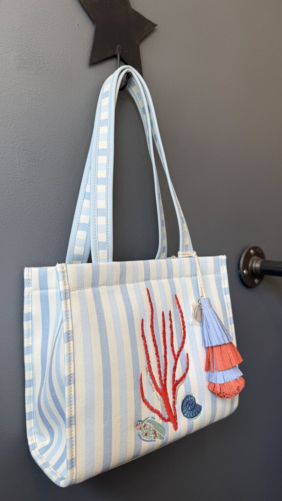 Stripe Embroidered Mini Tote Bag