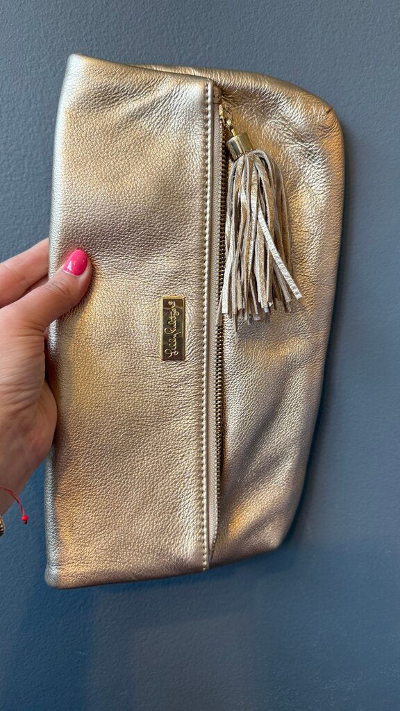 Leather Foldover Zipper Tassel Clutch