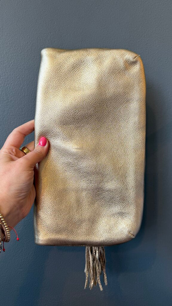 Leather Foldover Zipper Tassel Clutch