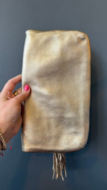 Leather Foldover Zipper Tassel Clutch