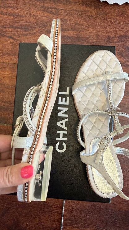Quilted Rhinestone Tiny Block Heel Sandals