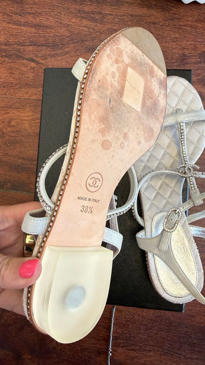 Quilted Rhinestone Tiny Block Heel Sandals
