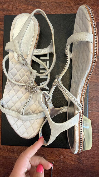 Quilted Rhinestone Tiny Block Heel Sandals